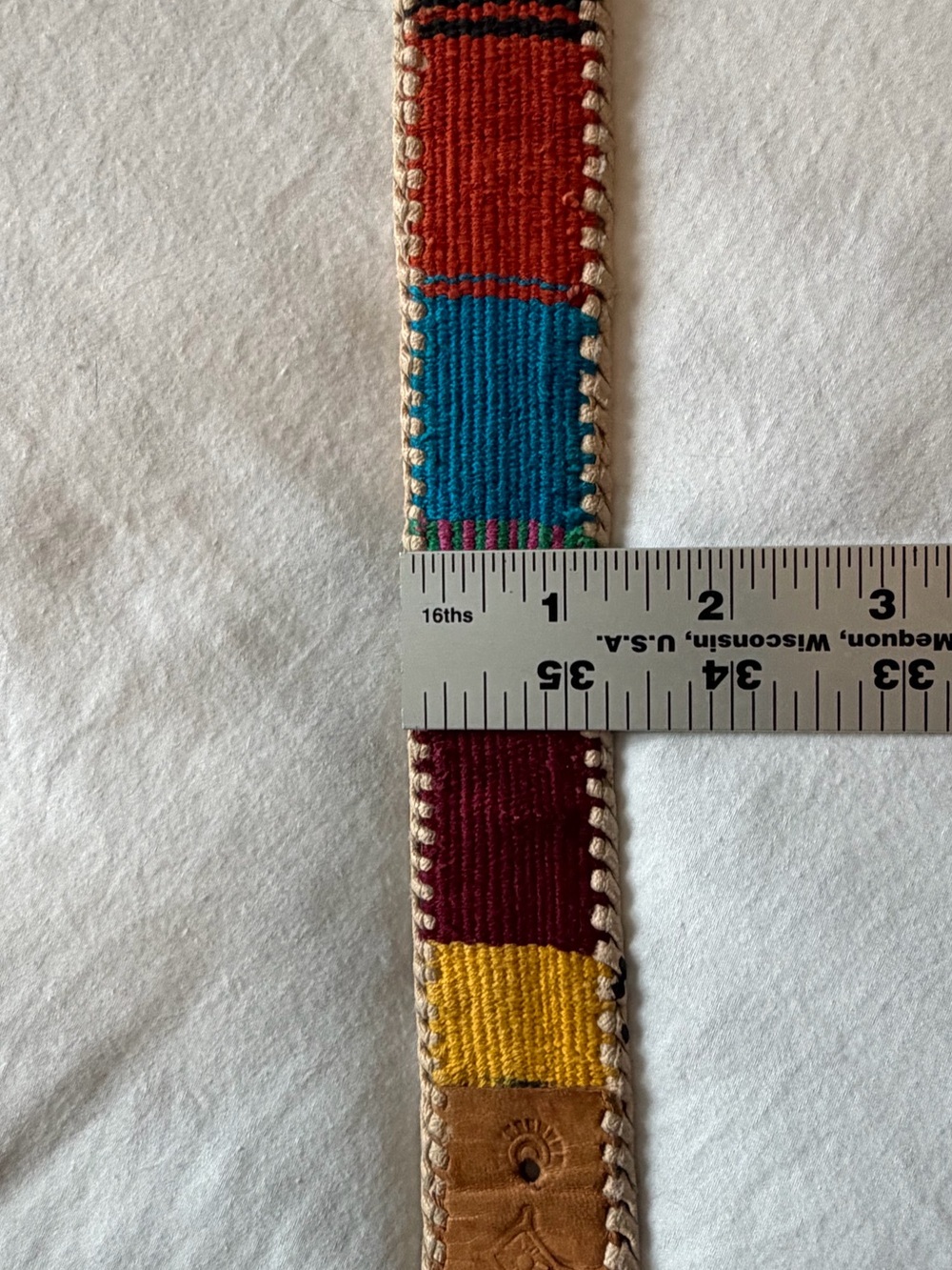 Vintage Southwest Guatemala Tooled Leather Belt Colorful Handmade Size 36 Boho - Picture 9 of 10